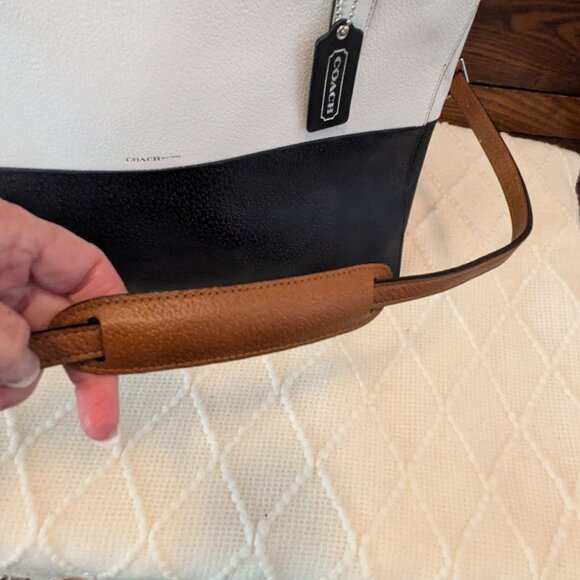Coach Burough White & Navy Blue Color-Block Leather Rolled Handles Satchel Bag - Picture 10 of 16